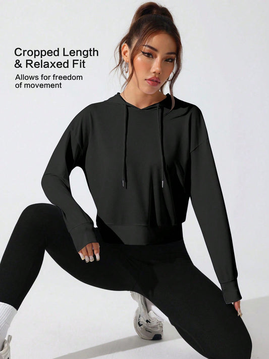 Sport Studio Women Hollow Out Minimalist Letter Print Casual Hoodie Sweatshirt