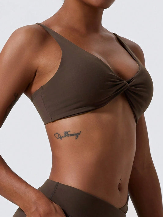 1Pc Super Soft Nude Fabric Breathable Sweat Absorbent Yoga Sports Underwear Twisted Chest Design Back Sling Outdoor Workout Leisure Bra Running Fitness Pilates Women