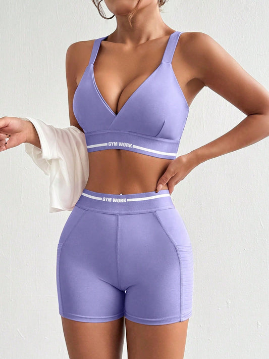 Sport Studio Women Letter Printed Tank Top and Short Leggings Casual Sportswear Suit Workout Women Setwomen Workout Set