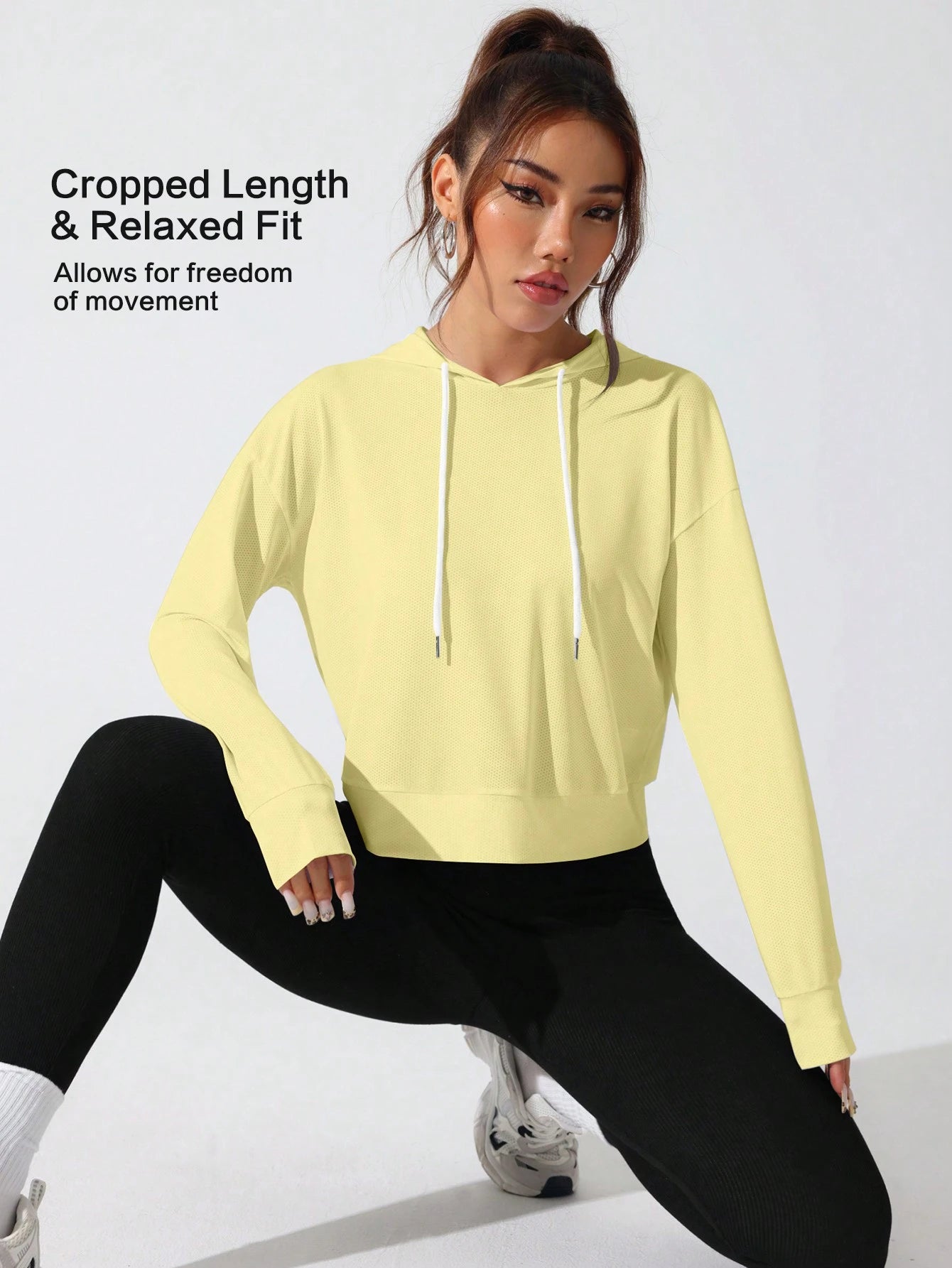 Sport Studio Women Hollow Out Minimalist Letter Print Casual Hoodie Sweatshirt