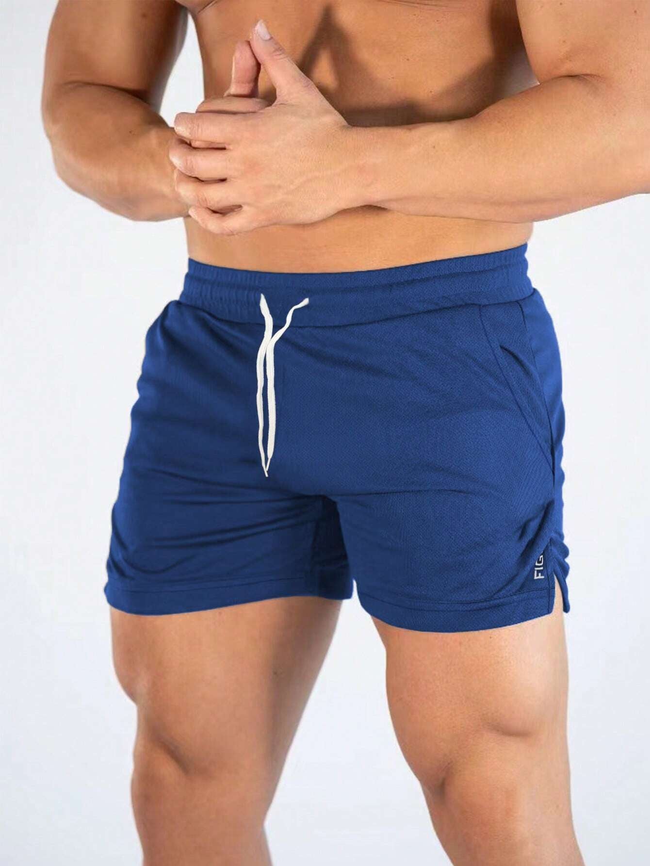Manfinity Sport Streetwear Boyfriend Style Men Letter Graphic Drawstring Waist Split Hem Sports Stretchy Shorts Gym Shorts