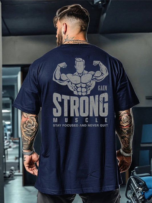 Manfinity Sport Corelite Men'S Sports Fitness T-Shirt, Stylish and Versatile for the Gym, Suitable for Daily Wear, Fitness Enthusiast Muscle Graphic, Casual Home, Paired with Sneakers, Jeans, Athletic Pants, Metal Necklace