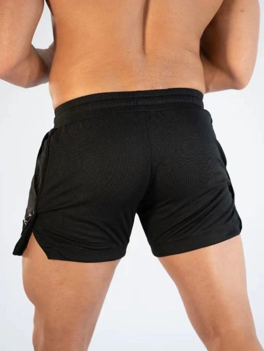 Manfinity Sport Streetwear Boyfriend Style Men Letter Graphic Drawstring Waist Split Hem Sports Stretchy Shorts Gym Shorts