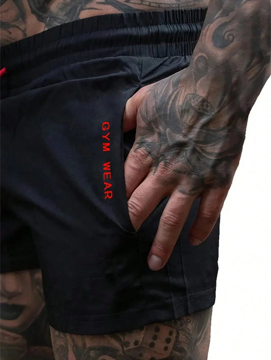 Manfinity Boyfriend Style Men'S Front Tie Pocket Letter Print Sports Shorts, Casual Holiday