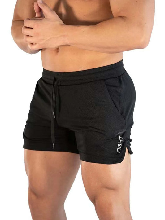 Manfinity Sport Streetwear Boyfriend Style Men Letter Graphic Drawstring Waist Split Hem Sports Stretchy Shorts Gym Shorts