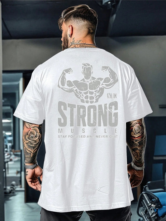 Manfinity Sport Corelite Men'S Sports Fitness T-Shirt, Stylish and Versatile for the Gym, Suitable for Daily Wear, Fitness Enthusiast Muscle Graphic, Casual Home, Paired with Sneakers, Jeans, Athletic Pants, Metal Necklace