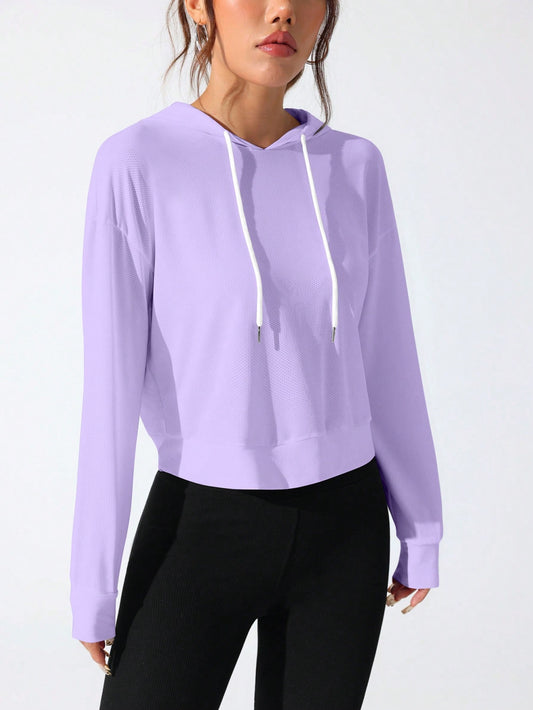 Sport Studio Women Hollow Out Minimalist Letter Print Casual Hoodie Sweatshirt