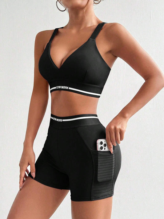 Sport Studio Women Letter Printed Tank Top and Short Leggings Casual Sportswear Suit Workout Women Setwomen Workout Set