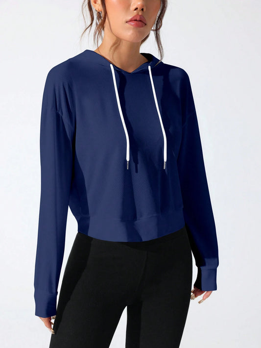 Sport Studio Women Hollow Out Minimalist Letter Print Casual Hoodie Sweatshirt
