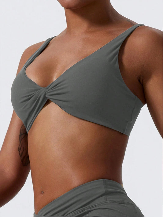 1Pc Super Soft Nude Fabric Breathable Sweat Absorbent Yoga Sports Underwear Twisted Chest Design Back Sling Outdoor Workout Leisure Bra Running Fitness Pilates Women