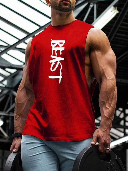 Manfinity Sport PWRUP Boyfriend Style Men'S Letter Printed Sports Tank Top Workout Tops