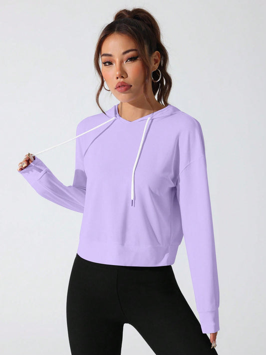 Sport Studio Women Hollow Out Minimalist Letter Print Casual Hoodie Sweatshirt