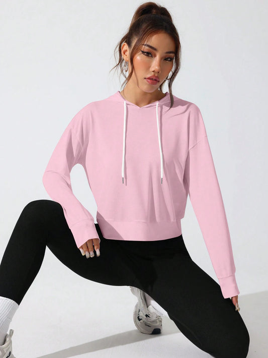 Sport Studio Women Hollow Out Minimalist Letter Print Casual Hoodie Sweatshirt