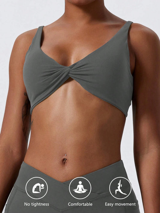 1Pc Super Soft Nude Fabric Breathable Sweat Absorbent Yoga Sports Underwear Twisted Chest Design Back Sling Outdoor Workout Leisure Bra Running Fitness Pilates Women
