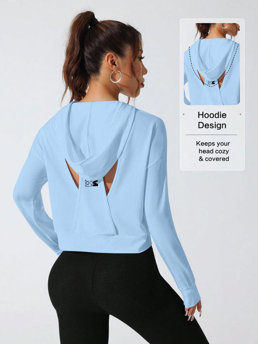 Sport Studio Women Hollow Out Minimalist Letter Print Casual Hoodie Sweatshirt