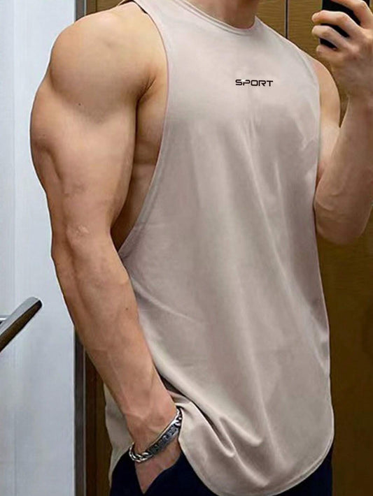 Manfinity Running Boyfriend Style Men Letter Graphic Sports Tank Top Workout Tops Tank Top Pack , Gym , Graphic , Plain , Wife Beaters