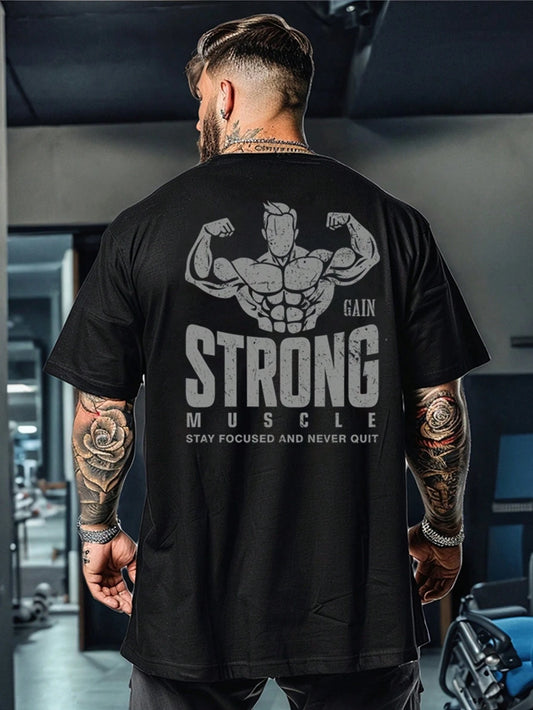 Manfinity Sport Corelite Men'S Sports Fitness T-Shirt, Stylish and Versatile for the Gym, Suitable for Daily Wear, Fitness Enthusiast Muscle Graphic, Casual Home, Paired with Sneakers, Jeans, Athletic Pants, Metal Necklace