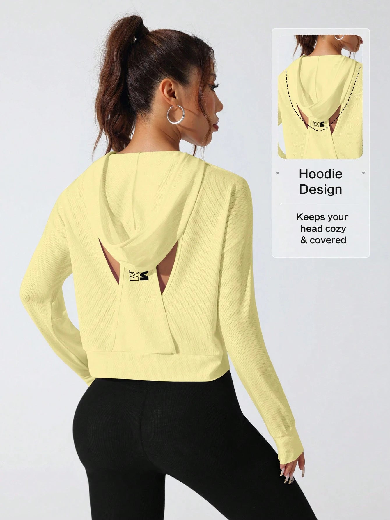 Sport Studio Women Hollow Out Minimalist Letter Print Casual Hoodie Sweatshirt