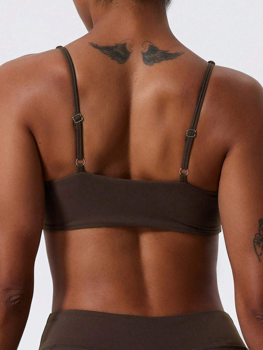 1Pc Super Soft Nude Fabric Breathable Sweat Absorbent Yoga Sports Underwear Twisted Chest Design Back Sling Outdoor Workout Leisure Bra Running Fitness Pilates Women
