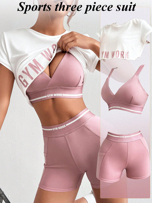 Sport Studio Women Letter Printed Tank Top and Short Leggings Casual Sportswear Suit Workout Women Setwomen Workout Set
