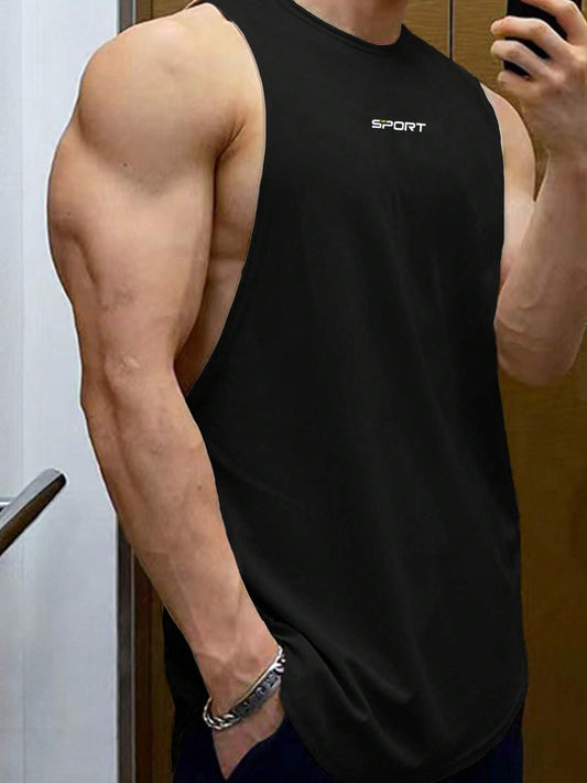 Manfinity Running Boyfriend Style Men Letter Graphic Sports Tank Top Workout Tops Tank Top Pack , Gym , Graphic , Plain , Wife Beaters