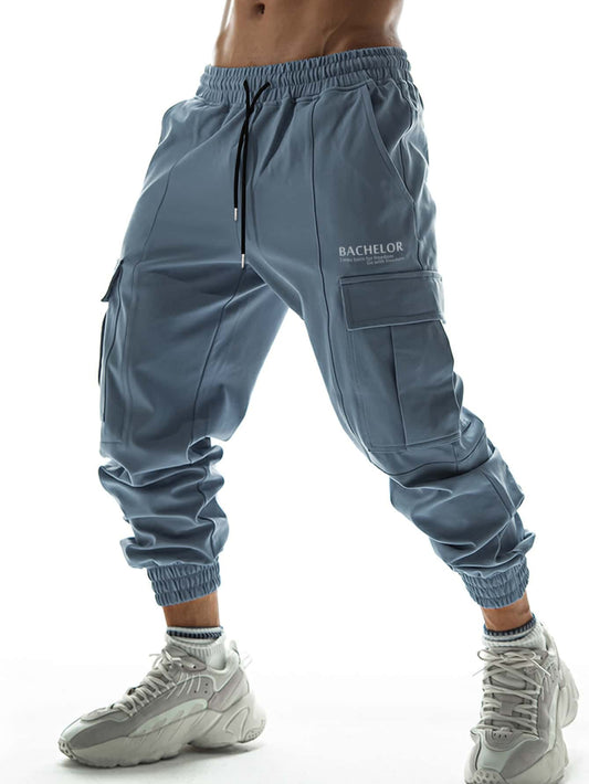 Manfinity Men Letter Graphic Flap Pocket Drawstring Waist Cargo Pants