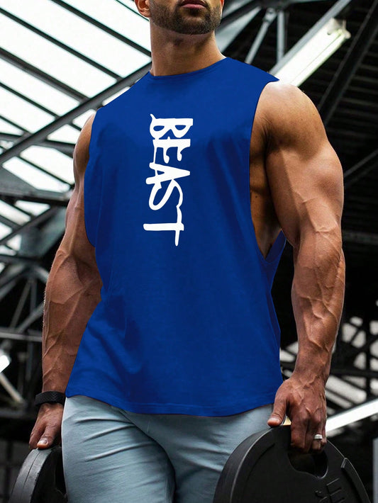 Manfinity Sport PWRUP Boyfriend Style Men'S Letter Printed Sports Tank Top Workout Tops