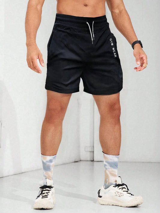 Manfinity Boyfriend Style Men'S Front Tie Pocket Letter Print Sports Shorts, Casual Holiday