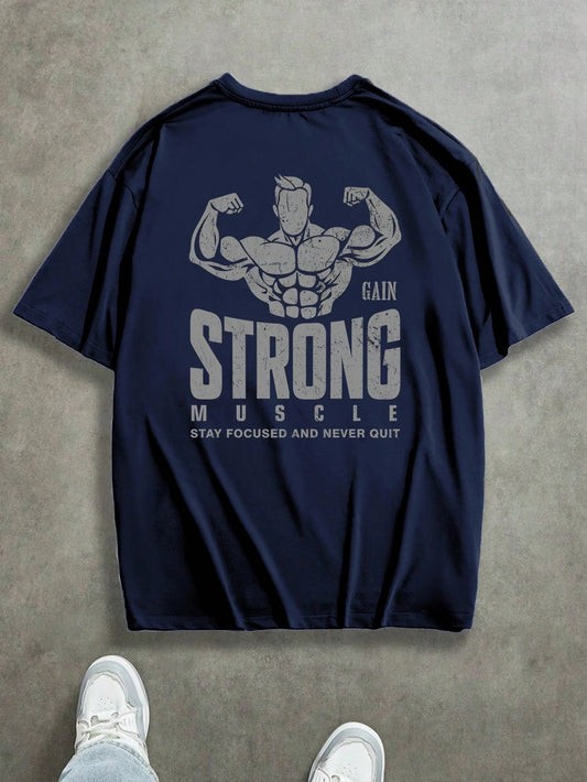 Manfinity Sport Corelite Men'S Sports Fitness T-Shirt, Stylish and Versatile for the Gym, Suitable for Daily Wear, Fitness Enthusiast Muscle Graphic, Casual Home, Paired with Sneakers, Jeans, Athletic Pants, Metal Necklace