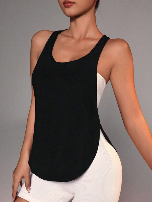 Sport Studio Solid Criss Cross Back Crop Sports Tank Topworkout Tank Top