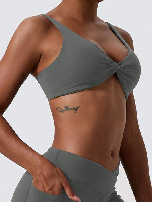 1Pc Super Soft Nude Fabric Breathable Sweat Absorbent Yoga Sports Underwear Twisted Chest Design Back Sling Outdoor Workout Leisure Bra Running Fitness Pilates Women