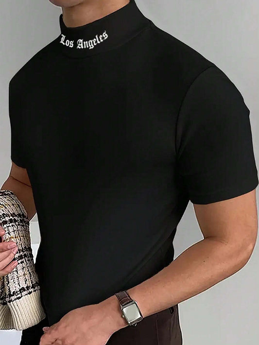 Manfinity Dauomo Men'S Letter Print Stand Collar T-Shirt