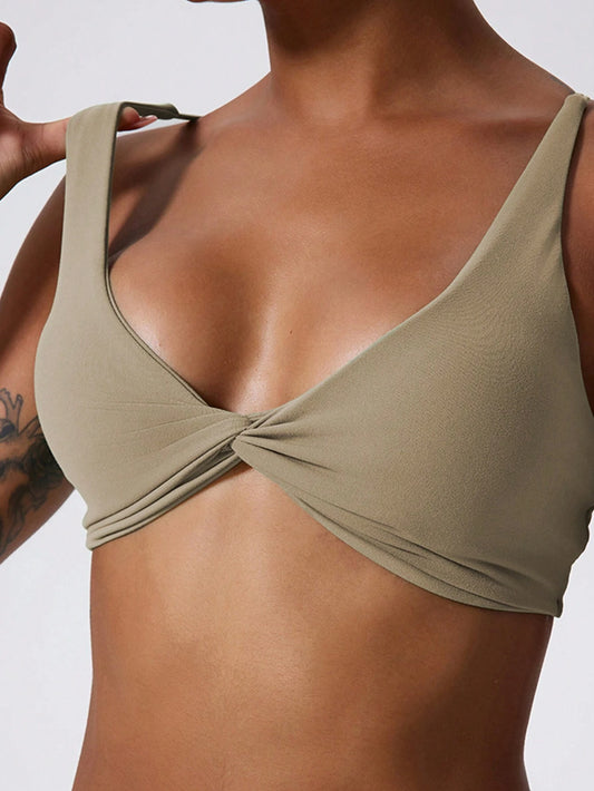 1Pc Super Soft Nude Fabric Breathable Sweat Absorbent Yoga Sports Underwear Twisted Chest Design Back Sling Outdoor Workout Leisure Bra Running Fitness Pilates Women