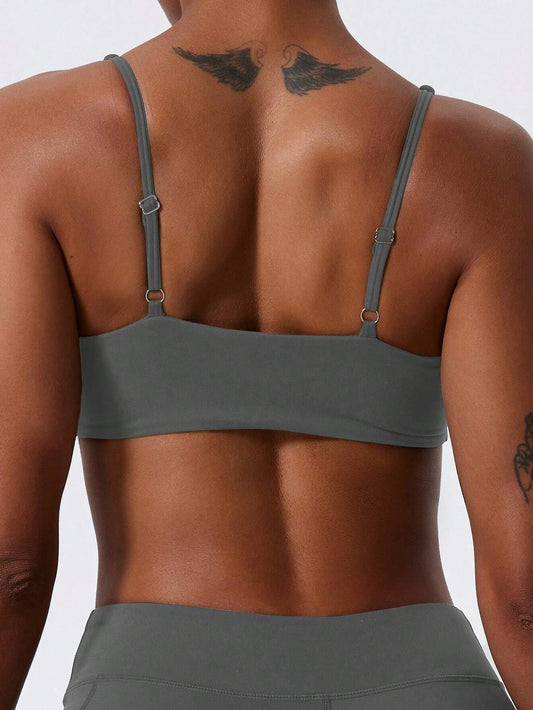 1Pc Super Soft Nude Fabric Breathable Sweat Absorbent Yoga Sports Underwear Twisted Chest Design Back Sling Outdoor Workout Leisure Bra Running Fitness Pilates Women