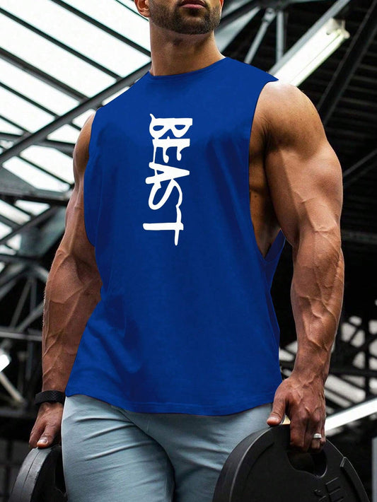 Manfinity Sport PWRUP Boyfriend Style Men'S Letter Printed Sports Tank Top Workout Tops