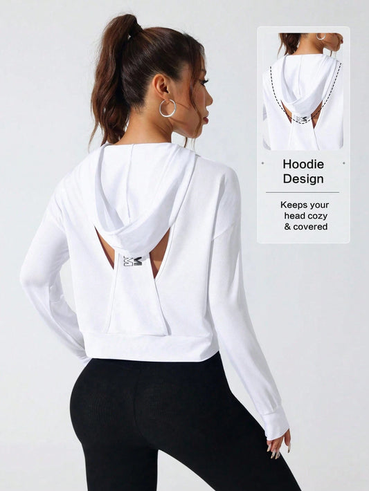 Sport Studio Women Hollow Out Minimalist Letter Print Casual Hoodie Sweatshirt
