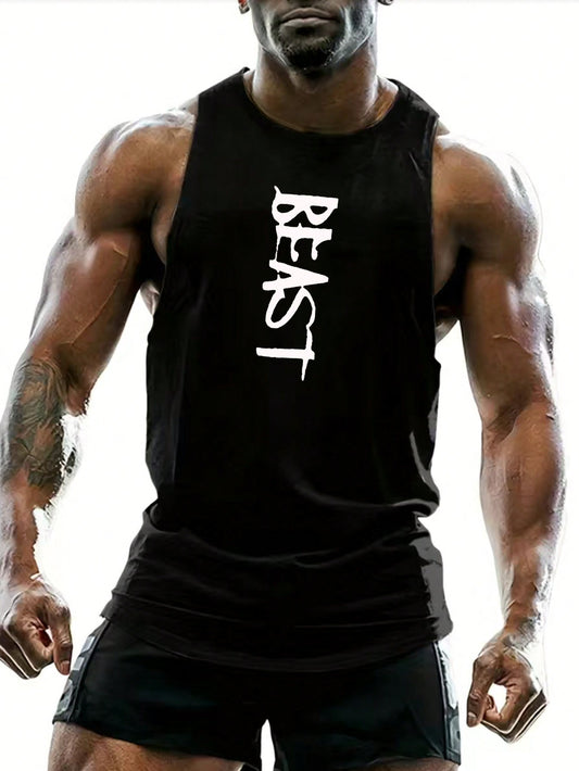 Manfinity Sport PWRUP Boyfriend Style Men'S Letter Printed Sports Tank Top Workout Tops