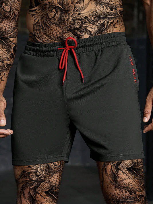 Manfinity Boyfriend Style Men'S Front Tie Pocket Letter Print Sports Shorts, Casual Holiday