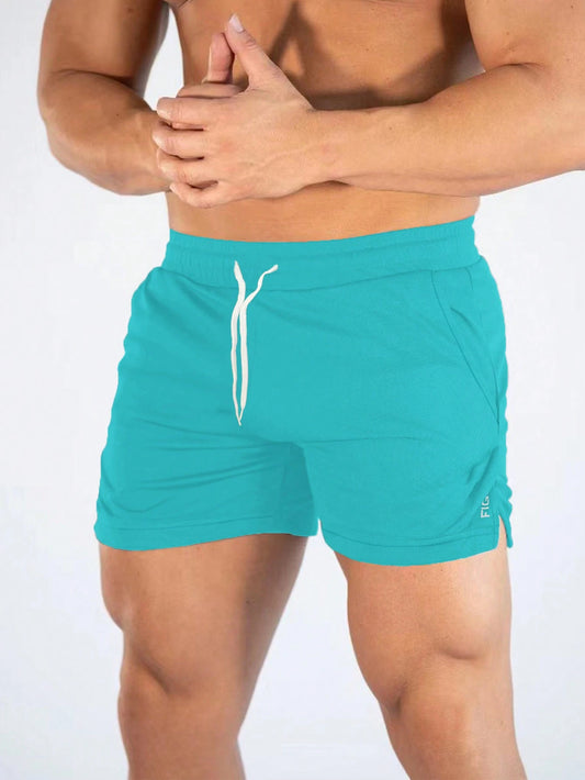 Manfinity Sport Streetwear Boyfriend Style Men Letter Graphic Drawstring Waist Split Hem Sports Stretchy Shorts Gym Shorts