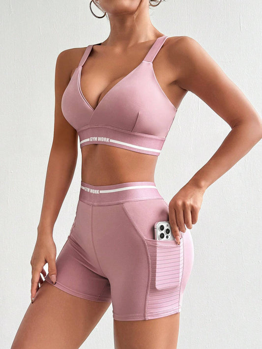 Sport Studio Women Letter Printed Tank Top and Short Leggings Casual Sportswear Suit Workout Women Setwomen Workout Set