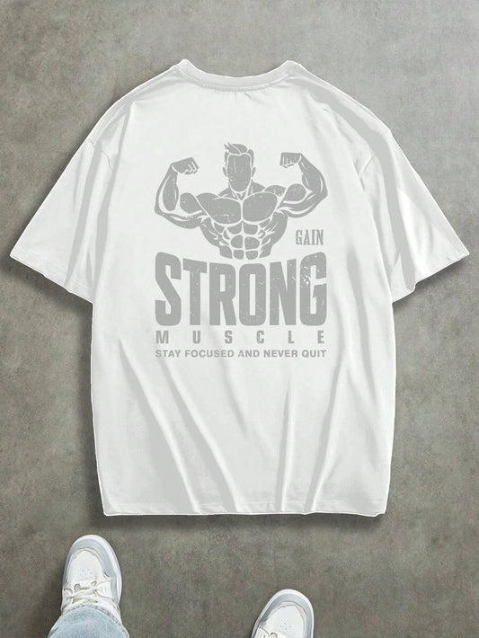 Manfinity Sport Corelite Men'S Sports Fitness T-Shirt, Stylish and Versatile for the Gym, Suitable for Daily Wear, Fitness Enthusiast Muscle Graphic, Casual Home, Paired with Sneakers, Jeans, Athletic Pants, Metal Necklace