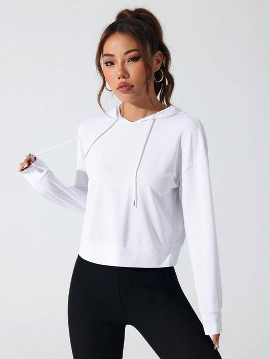 Sport Studio Women Hollow Out Minimalist Letter Print Casual Hoodie Sweatshirt
