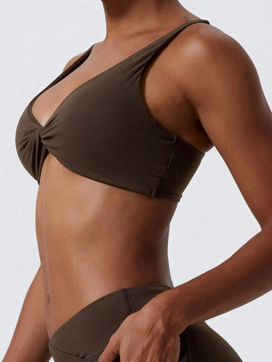 1Pc Super Soft Nude Fabric Breathable Sweat Absorbent Yoga Sports Underwear Twisted Chest Design Back Sling Outdoor Workout Leisure Bra Running Fitness Pilates Women