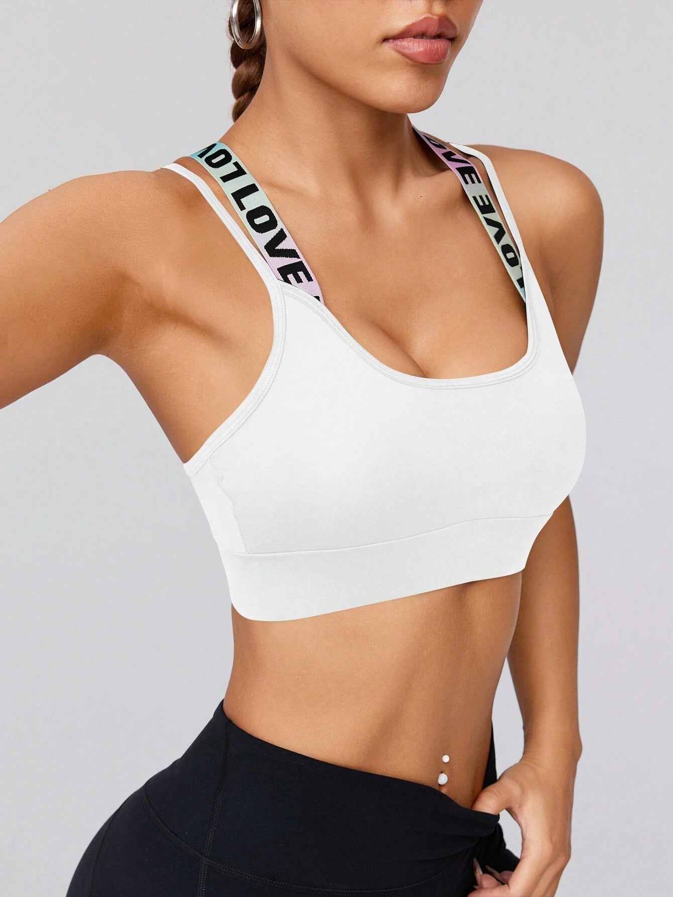 Sport Gameset Sexy Cross Back Letter Jacquard Band Bra Pad with Adjustable Buckle, Sports Bra