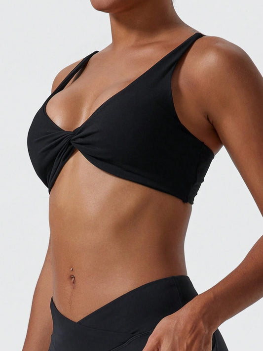 1Pc Super Soft Nude Fabric Breathable Sweat Absorbent Yoga Sports Underwear Twisted Chest Design Back Sling Outdoor Workout Leisure Bra Running Fitness Pilates Women
