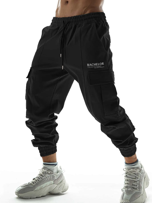 Manfinity Men Letter Graphic Flap Pocket Drawstring Waist Cargo Pants