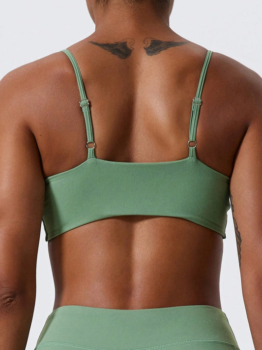 1Pc Super Soft Nude Fabric Breathable Sweat Absorbent Yoga Sports Underwear Twisted Chest Design Back Sling Outdoor Workout Leisure Bra Running Fitness Pilates Women