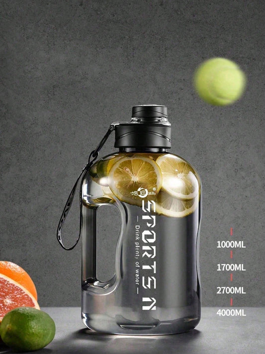 1Pc Large Capacity Sports Water Bottle with Scale, Handle Cup, Rope Portable Water Bottle, Suitable for Travel, Home & Office Use