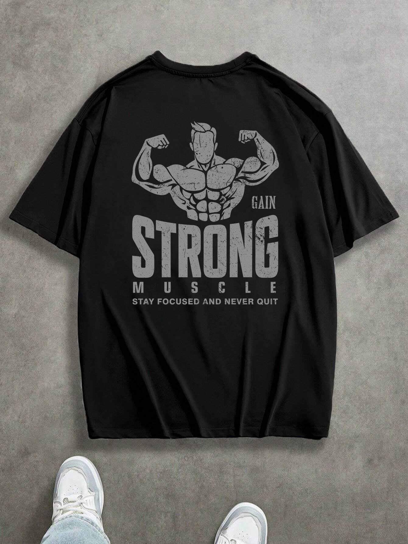 Manfinity Sport Corelite Men'S Sports Fitness T-Shirt, Stylish and Versatile for the Gym, Suitable for Daily Wear, Fitness Enthusiast Muscle Graphic, Casual Home, Paired with Sneakers, Jeans, Athletic Pants, Metal Necklace