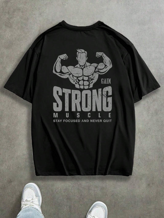 Manfinity Sport Corelite Men'S Sports Fitness T-Shirt, Stylish and Versatile for the Gym, Suitable for Daily Wear, Fitness Enthusiast Muscle Graphic, Casual Home, Paired with Sneakers, Jeans, Athletic Pants, Metal Necklace
